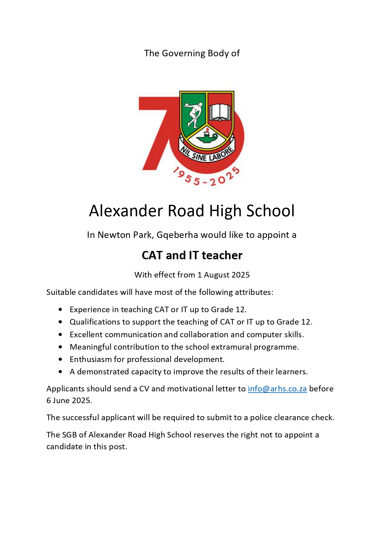 CAT teacher advert